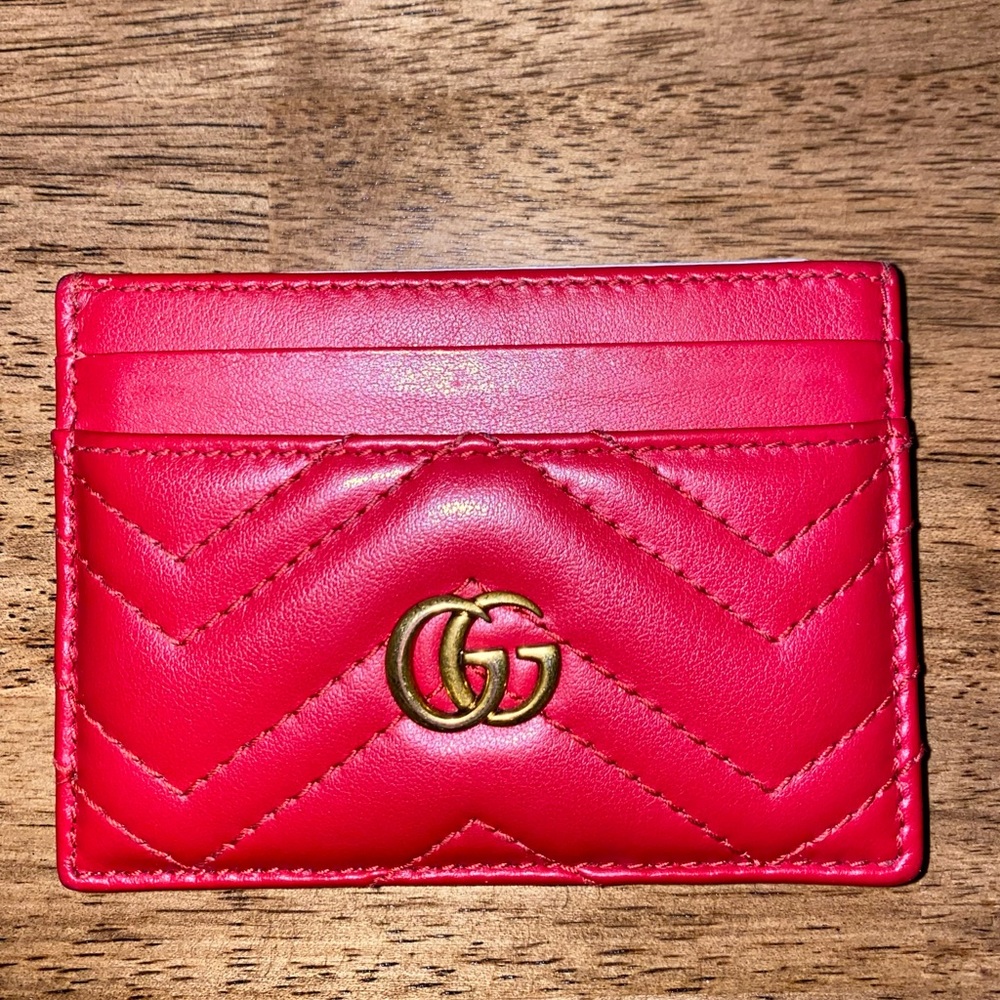 GUCCI Marmont card case-hibiscus red